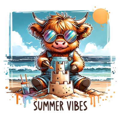 SUMMER VIBES HIGHLAND COW 2 DTF (direct-to-film) Transfer
