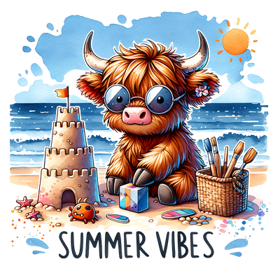 SUMMER VIBES HIGHLAND COW DTF (direct-to-film) Transfer