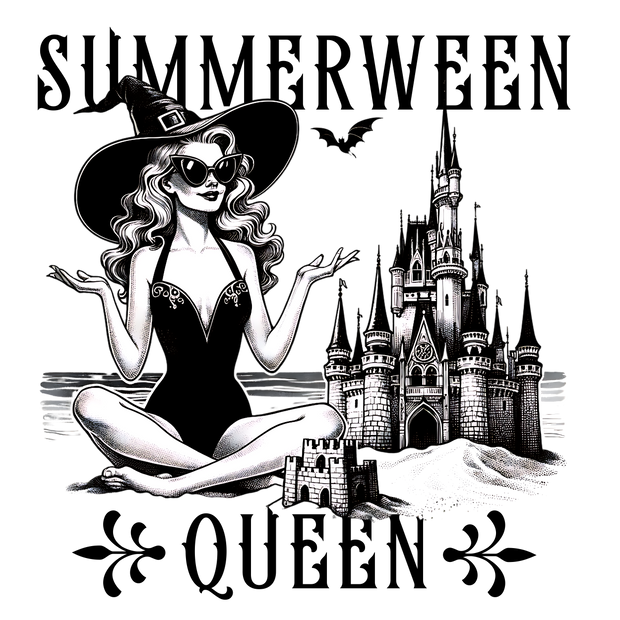 SUMMERWEEN QUEEN WITCH ON BEACH BLACK DESIGN DTF (direct-to-film) Transfer