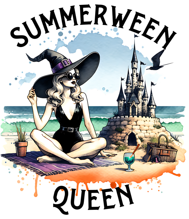 SUMMERWEEN QUEEN WITCH ON THE BEACH WATERCOLOR DTF (direct-to-film) Transfer