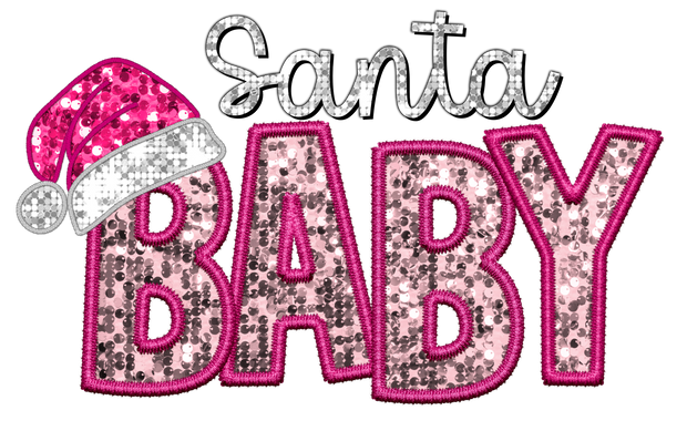 Santa Baby Pink and Silver Sequins DTF (direct-to-film) Transfer