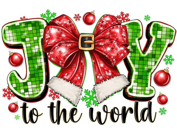 Santa Bow Joy to the World DTF (direct-to-film) Transfer