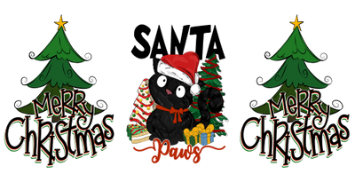 Santa Paws Cat Christmas Tree-Black Cat Christmas 16oz UV DTF Libby Cup Wrap