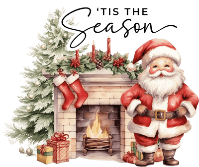 Santa and Stockings by the Fireplace DTF (direct-to-film) Transfer