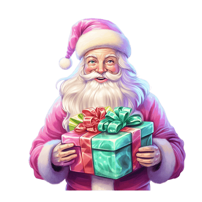 Santa in Pink With Pink and Green Box DTF (direct-to-film) Transfer