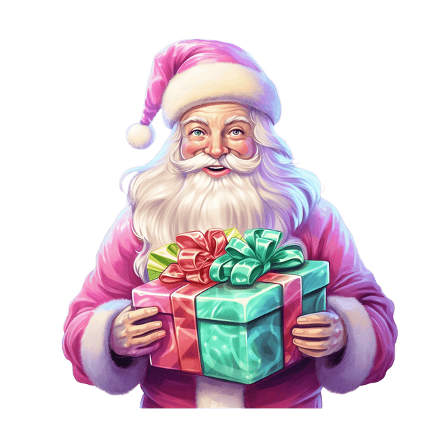 Santa in Pink With Pink and Green Box DTF (direct-to-film) Transfer