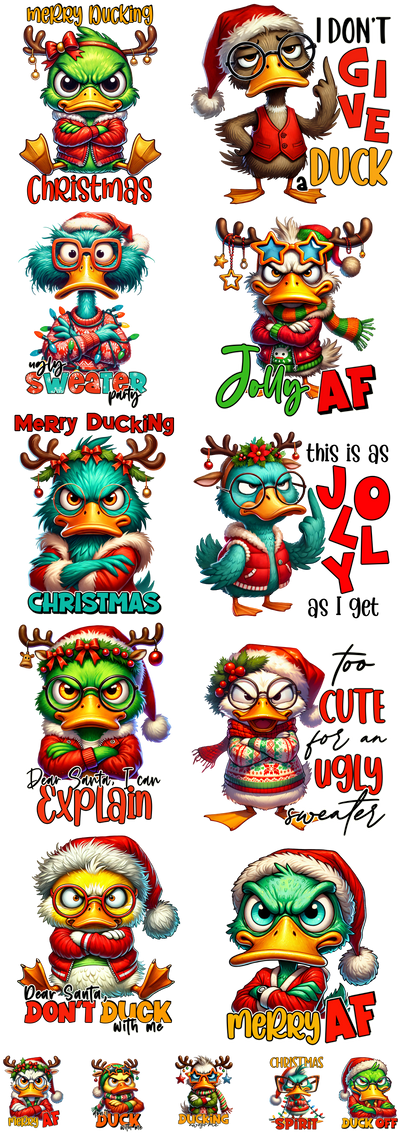 Sarcastic Grumpy Christmas Duck 60" DTF Ready to Ship Gang Sheet