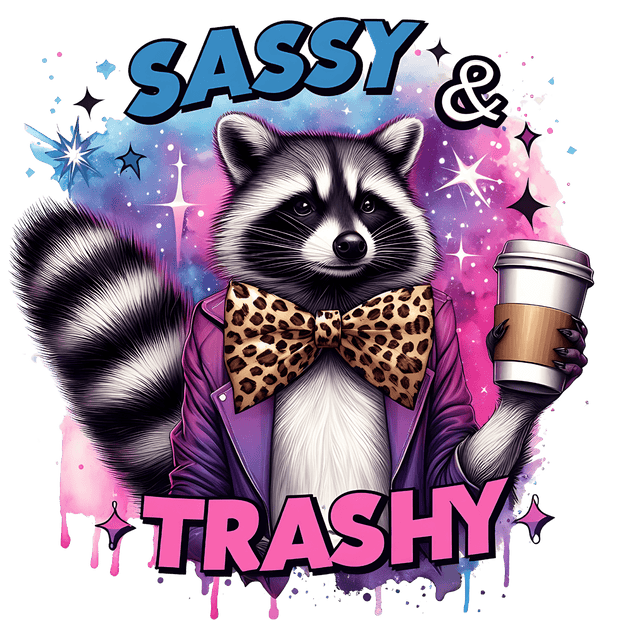 Sassy & Trashy Coon with a Cup DTF (direct-to-film) Transfer