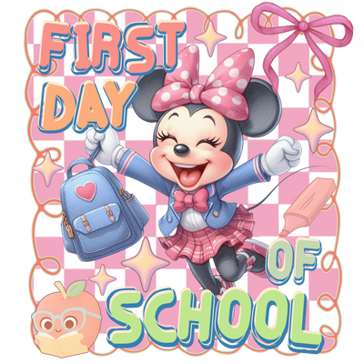 School Minnie with Heart on Backpack DTF (direct-to-film) Transfer