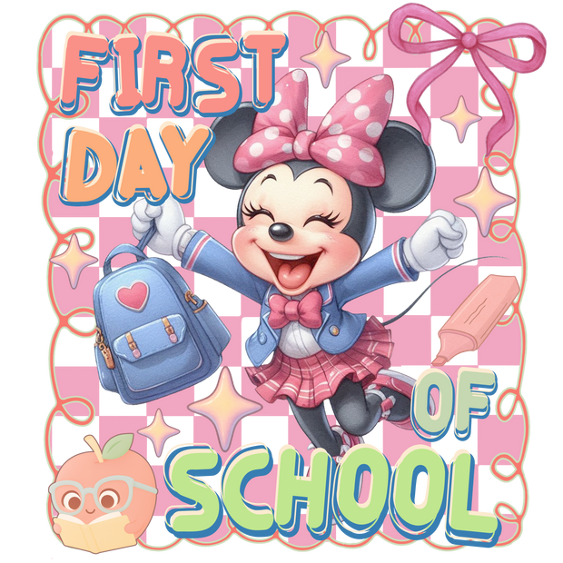 School Minnie with Heart on Backpack DTF (direct-to-film) Transfer