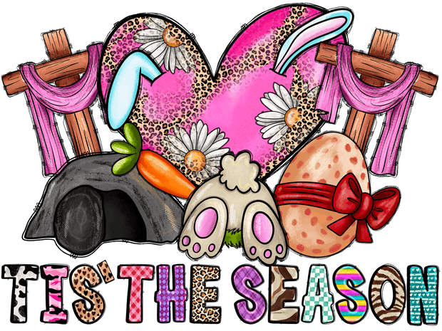 Season Crosses Pink Heart Bunny Feet DTF (direct-to-film) Transfer