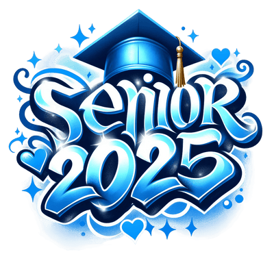 Senior 2025 Airbrush Blue Cap DTF (direct-to-film) Transfer