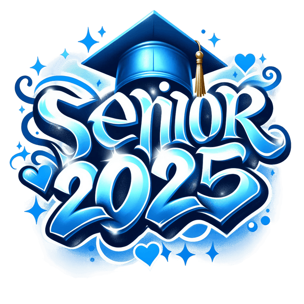 Senior 2025 Airbrush Blue Cap DTF (direct-to-film) Transfer