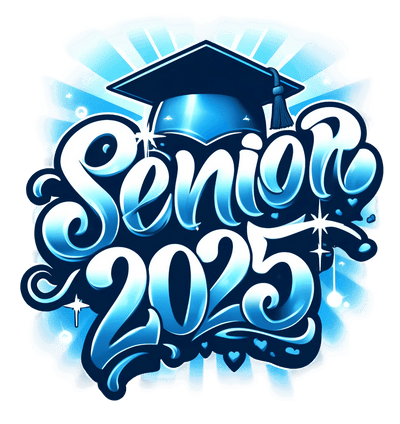 Senior 2025 Airbrush Blue Sparkle DTF (direct-to-film) Transfer