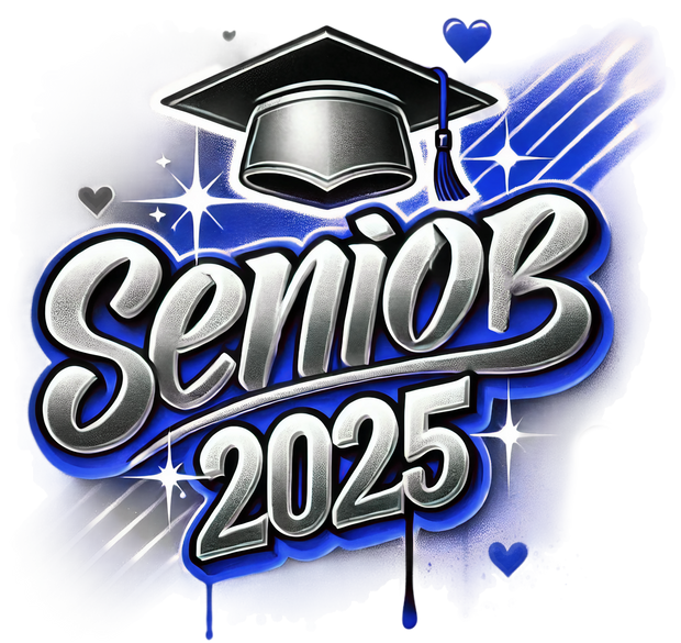 Senior 2025 Airbrush Blue & Black DTF (direct-to-film) Transfer