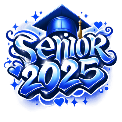 Senior 2025 Airbrush Blue & White DTF (direct-to-film) Transfer