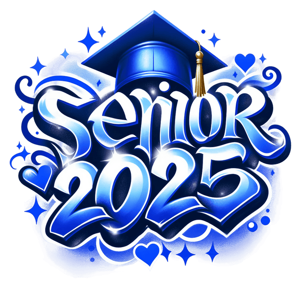 Senior 2025 Airbrush Blue & White DTF (direct-to-film) Transfer