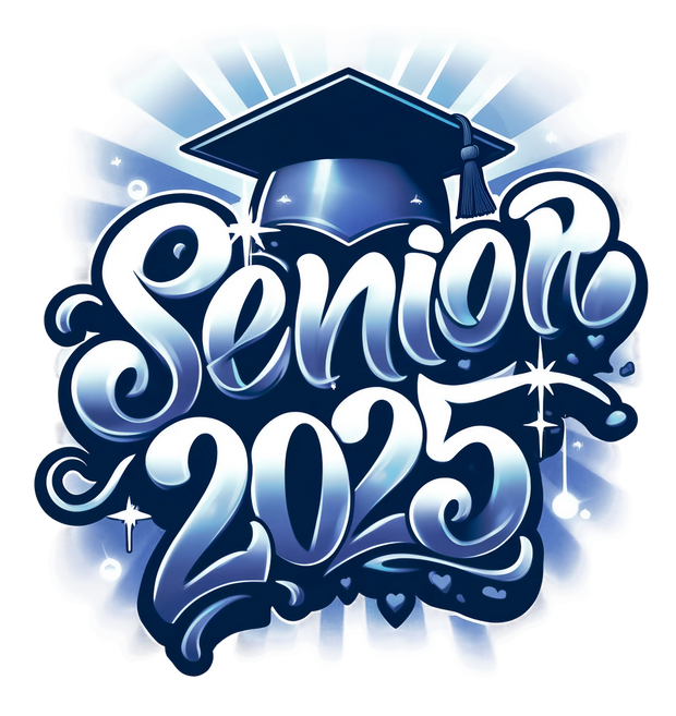 Senior 2025 Airbrush Navy Blue in Color DTF (direct-to-film) Transfer