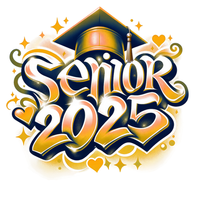 Senior 2025 Airbrush Orange & White DTF (direct-to-film) Transfer