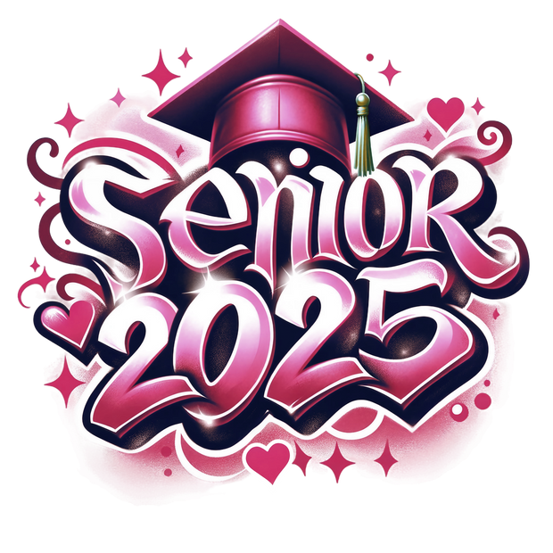 Senior 2025 Airbrush Pink & White DTF (direct-to-film) Transfer