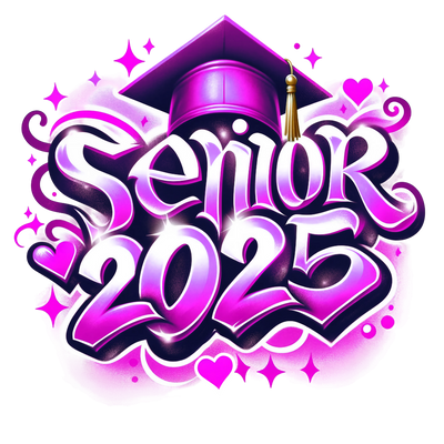 Senior 2025 Airbrush Purple & White DTF (direct-to-film) Transfer