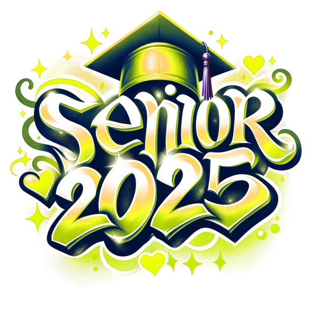 Senior 2025 Airbrush Yellow & White DTF (direct-to-film) Transfer