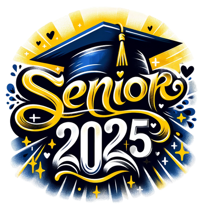 Senior 2025 Airbrushed Blue White & Gold DTF (direct-to-film) Transfer