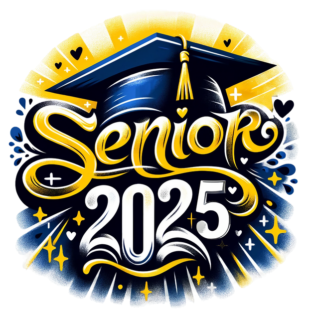 Senior 2025 Airbrushed Blue White & Gold DTF (direct-to-film) Transfer