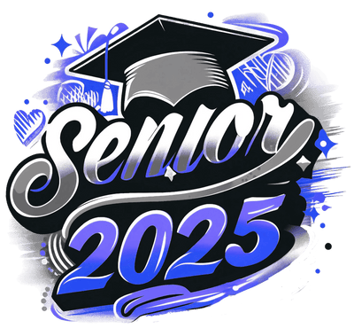 Senior 2025 Airbrushed Blue and Gray & Striped Heart DTF (direct-to-film) Transfer