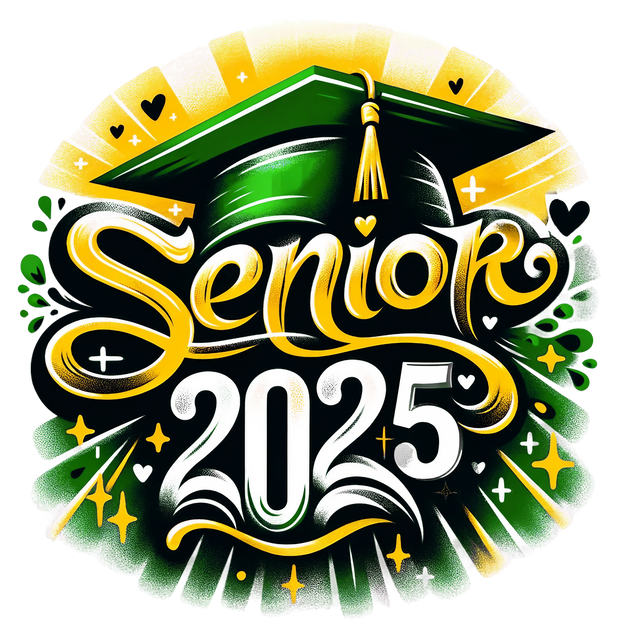 Senior 2025 Airbrushed Gold Green & White(1) DTF (direct-to-film) Transfer