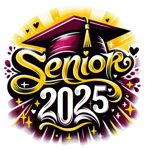 Senior 2025 Airbrushed Gold Maroon & White DTF (direct-to-film) Transfer