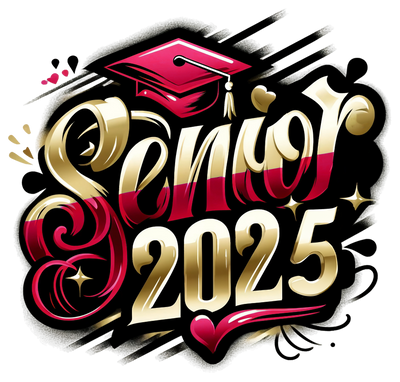 Senior 2025 Airbrushed Gold & Maroon DTF (direct-to-film) Transfer