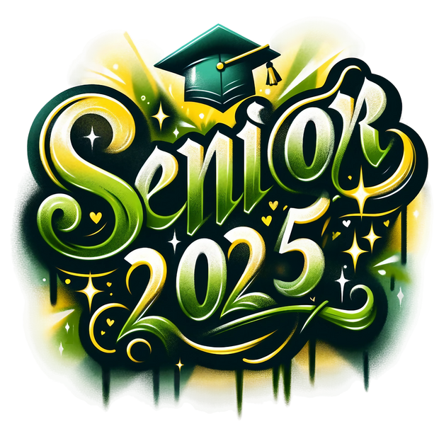 Senior 2025 Airbrushed Green and Gold DTF (direct-to-film) Transfer