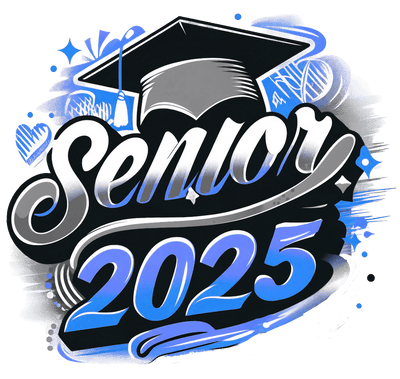 Senior 2025 Airbrushed Light Blue and Gray Striped heart DTF (direct-to-film) Transfer