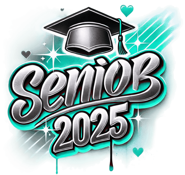 Senior 2025 Airbrushed Mint and Black DTF (direct-to-film) Transfer