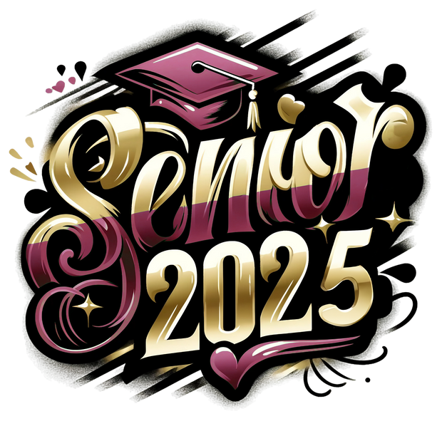 Senior 2025 Airbrushed Maroon & Gold DTF (direct-to-film) Transfer