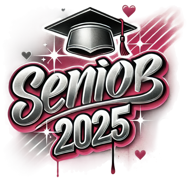 Senior 2025 Airbrushed Maroon and Black DTF (direct-to-film) Transfer