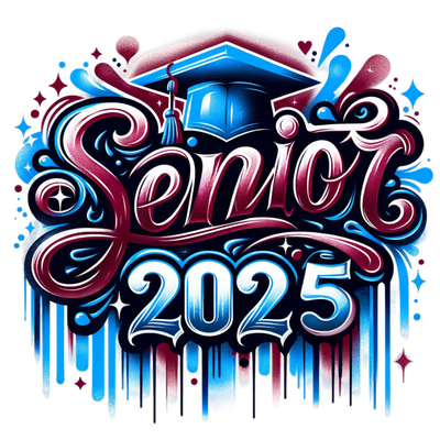 Senior 2025 Airbrushed Maroon and Blue DTF (direct-to-film) Transfer