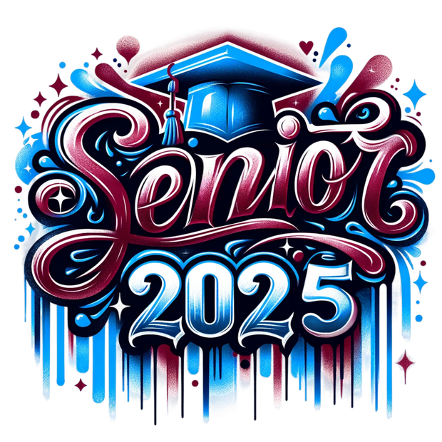 Senior 2025 Airbrushed Maroon and Blue DTF (direct-to-film) Transfer