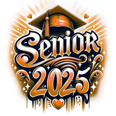 Senior 2025 Airbrushed Orange Hearts & Cap DTF (direct-to-film) Transfer