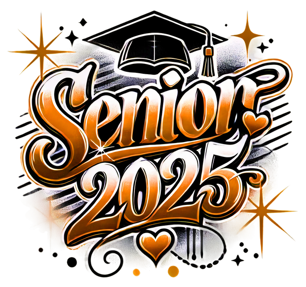 Senior 2025 Airbrushed Orange DTF (direct-to-film) Transfer