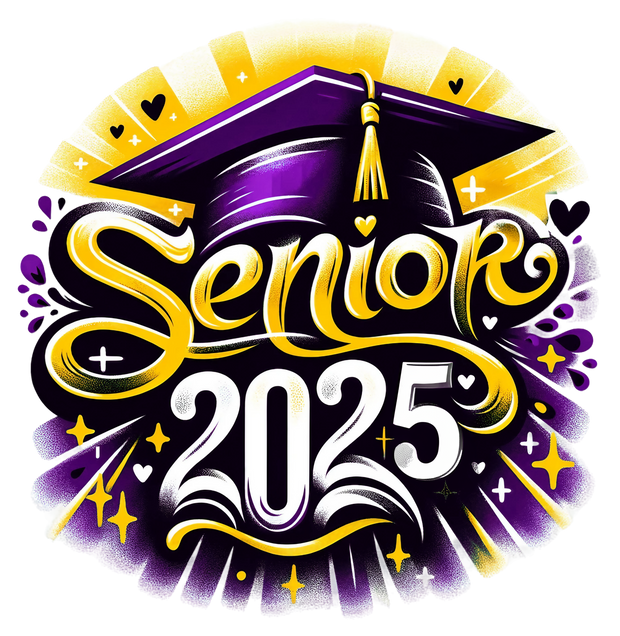 Senior 2025 Airbrushed Purple White & Gold DTF (direct-to-film) Transfer