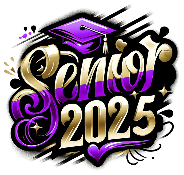 Senior 2025 Airbrushed Purple & Gold DTF (direct-to-film) Transfer