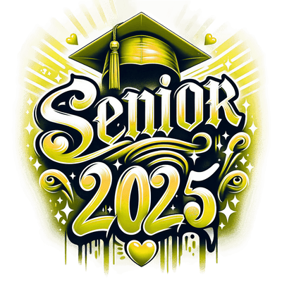 Senior 2025 Airbrushed With Yellow Hearts DTF (direct-to-film) Transfer