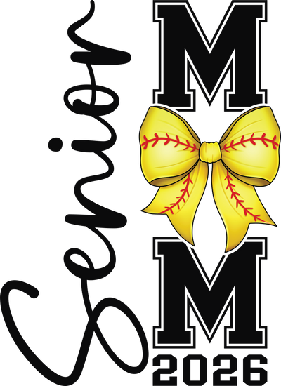 Senior Softball Mom 2026 Yellow Bow DTF (direct-to-film) Transfer