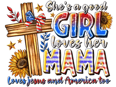 She's a Good Girl USA Bow on Cross DTF (direct-to-film) Transfer