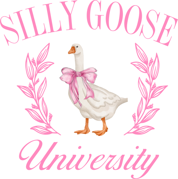 Silly Goose University in Pink With Duck DTF (direct-to-film) Transfer