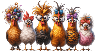 Six Chickens in a Row Three With Bows DTF (direct-to-film) Transfer