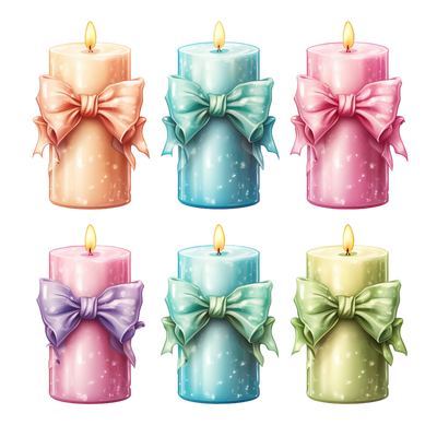 Six Pastel Colored Candles DTF (direct-to-film) Transfer