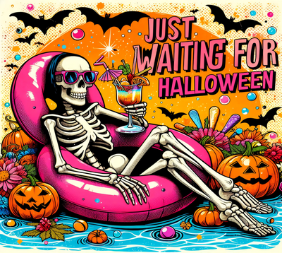 Skeleton In Pool Just Waiting Halloween DTF (direct-to-film) Transfer